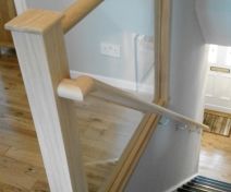 Modern Polished Oak Glass Banister with Wall Handrail