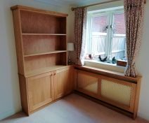 Bespoke Polished Oak Cabinets with Radiator Cover and TV Cabinet