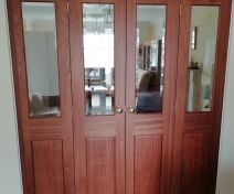 Stained and Polished Internal French door Screen with Single Bevelled Glass and Raised and Fielded Panels