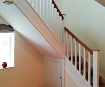 Painted Banister Replacement with Polished Oak Handrails and Flat Caps