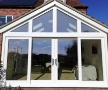 Pre-finished and Double Glazed Tricoya Gable End Frame with Accoya Sliding Doors