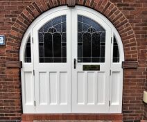Full Arched Top Accoya French Doors and Frame with Stained and Leaded Double Glazing Units
